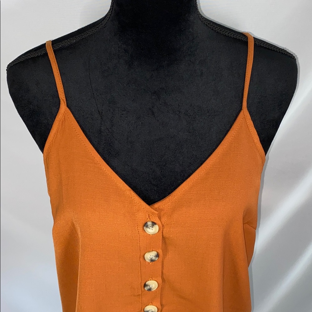 Paper Crane Burnt Orange V-Neck Button Front Cami Tank Top Size Medium - Picture 2 of 8
